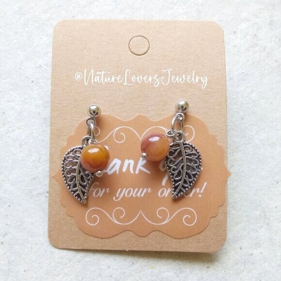 🎁☃️❄️ $10 Stocking Stuffers!!! Carnelian Leaf Earrings! Short + Lightweight! - Picture 3 of 8